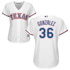 Women - Texas Rangers #36 Miguel Gonzalez Home White Cool Base Jersey