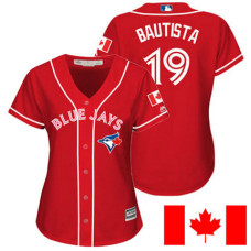 Women - Toronto Blue Jays Jose Bautista #19 Red 2016 Canada Day Cool Base Jersey