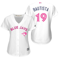 Women - Toronto Blue Jays #19 Jose Bautista White Home 2016 Mother's Day Cool Base Jersey