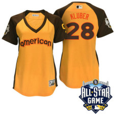 Women - 2016 All-Star American Cleveland Indians Corey Kluber #28 Yellow Home Run Derby Cool Base Jersey