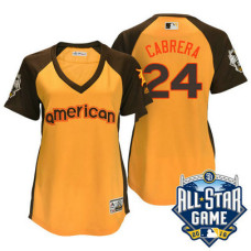 Women - 2016 All-Star American Detroit Tigers #24 Miguel Cabrera Gold Home Run Derby Cool Base Jersey