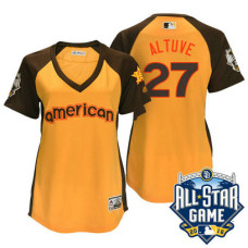Women - 2016 All-Star American Houston Astros #27 Jose Altuve Gold Home Run Derby Cool Base Jersey
