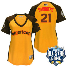 Women - 2016 All-Star American Toronto Blue Jays #21 Michael Saunders Gold Home Run Derby Cool Base Jersey