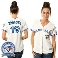 Women - Toronto Blue Jays Jose Bautista #19 White Home 40th Anniversary Patch Cool Base Jersey