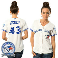 Women - Toronto Blue Jays R.A. Dickey #43 White Home 40th Anniversary Patch Cool Base Jersey
