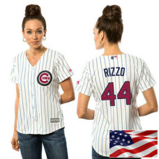 Women - Chicago Cubs Anthony Rizzo #44 White 2016 Independence Day Stars & Stripes Cool Base Jersey