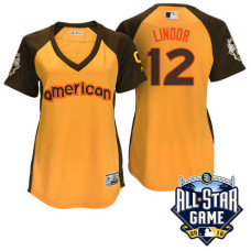Women - 2016 All-Star American Cleveland Indians Francisco Lindor #12 Yellow Home Run Derby Cool Base Jersey