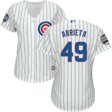 Womens Chicago Cubs Jake Arrieta #49 White 2016 World Series Champions Patch Cool Base Jersey