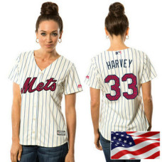 Women - New York Mets Matt Harvey #33 White 2016 Independence Day Stars & Stripes Cool Base Jersey