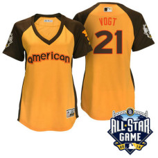 Women - 2016 All-Star American Oakland Athletics Stephen Vogt #21 Yellow Home Run Derby Cool Base Jersey