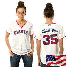 Women - San Francisco Giants Brandon Crawford #35 White 2016 Independence Day Stars & Stripes Cool Base Jersey