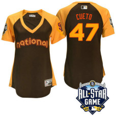Women - 2016 All-Star National San Francisco Giants Johnny Cueto #47 Brown Home Run Derby Cool Base Jersey