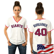 Women - San Francisco Giants Madison Bumgarner #40 White 2016 Independence Day Stars & Stripes Cool Base Jersey