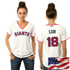 Women - San Francisco Giants Matt Cain #18 White 2016 Independence Day Stars & Stripes Cool Base Jersey