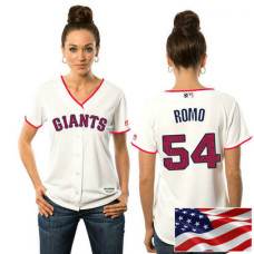 Women - San Francisco Giants Sergio Romo #54 White 2016 Independence Day Stars & Stripes Cool Base Jersey