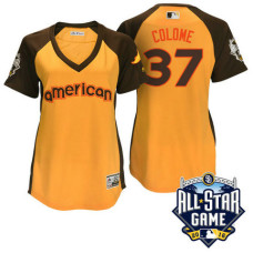 Women - 2016 All-Star American Tampa Bay Rays Alex Colome #37 Yellow Home Run Derby Cool Base Jersey