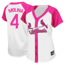 Women - St. Louis Cardinals #4 Yadier Molina White/Pink Splash Fashion Jersey