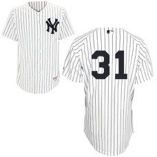 New York Yankees #31 Ichiro Suzuki Authentic White/Navy Blue Pinstripe Home Jersey