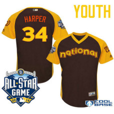 YOUTH 2016 All-Star National Washington Nationals #34 Bryce Harper Brown Cool Base Jersey