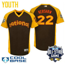 YOUTH 2016 All-Star National Los Angeles Dodgers Clayton Kershaw #22 Brown Cool Base Jersey