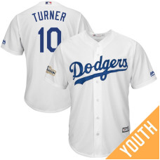 YOUTH Justin Turner #10 Los Angeles Dodgers 2017 Postseason White Cool Base Jersey