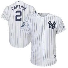 YOUTH New York Yankees #2 Derek Jeter Captain Number Retirement Day Home White & Navy Cool Base Jersey