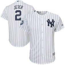 YOUTH New York Yankees #2 Derek Jeter Home Number Retirement Day White & Navy Cool Base Jersey