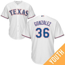 YOUTH Texas Rangers #36 Miguel Gonzalez Home White Cool Base Jersey