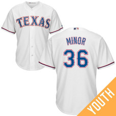 YOUTH Texas Rangers #36 Mike Minor Home White Cool Base Jersey