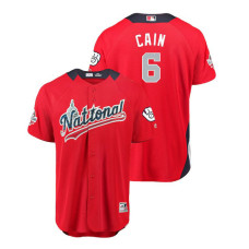 National League #6 Lorenzo Cain Home 2018 MLB All-Star Red Run Derby Jersey