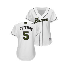 WOMEN - Atlanta Braves White #5 Freddie Freeman Cool Base Jersey 2018 Memorial Day
