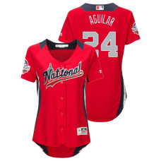 WOMEN - National League #24 Jesus Aguilar Home 2018 MLB All-Star Red Run Derby Jersey