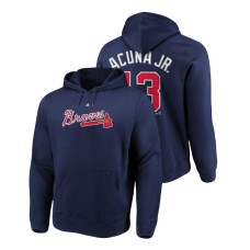 Atlanta Braves #13 Navy Ronald Acuna Jr. Name & Number Authentic Majestic Hoodie