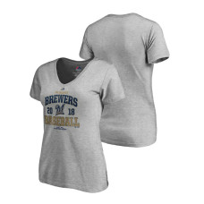 Women - Milwaukee Brewers Bases Heather Gray Majestic V-Neck T-Shirt