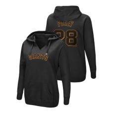 Women - San Francisco Giants #28 Black Buster Posey Name & Number Authentic Majestic Hoodie