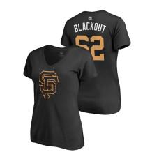 Women - San Francisco Giants Black #62 Ray Black Blackout T-Shirt