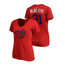 Women - Washington Nationals Red #31 Max Scherzer Blue Eye T-Shirt