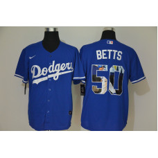 Los Angeles Dodgers #50 Mookie Betts Blue Unforgettable Moment Stitched Fashion Cool Base Jerseys