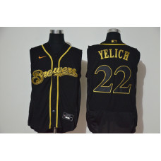 Milwaukee Brewers #22 Christian Yelich Black Golden 2020 Cool and Refreshing Sleeveless Fan Stitched Flex Jersey