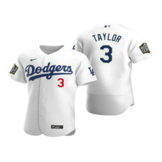 Los Angeles Dodgers #3 Chris Taylor White 2020 World Series Authentic Flex Jersey
