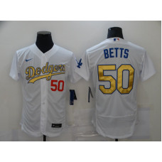 Los Angeles Dodgers #50 Mookie Betts White Gold Sttiched Flex Base Jersey