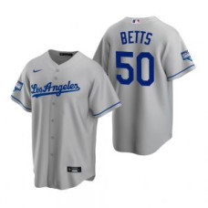 Los Angeles Dodgers #50 Mookie Betts Gray 2020 World Series Champions Road Replica Jersey