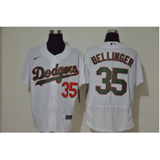 Los Angeles Dodgers #35 Cody Bellinger White With Green Name Stitched Flex Base Jersey