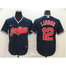 Cleveland Indians #12 Francisco Lindor Navy Blue Stitched Cool Base Jersey