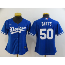 Women's Los Angeles Dodgers #50 Mookie Betts Blue Stitched Cool Base Jersey