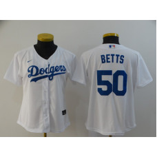 Women's Los Angeles Dodgers #50 Mookie Betts White Stitched Cool Base Jersey