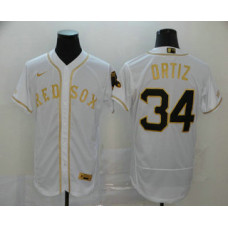 Boston Red Sox #34 David Ortiz White With Gold Stitched Flex Base Jersey