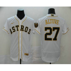 Houston Astros #27 Jose Altuve White With Gold Stitched Flex Base Jersey