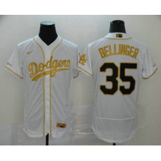 Los Angeles Dodgers #35 Cody Bellinger White With Gold Stitched Flex Base Jersey