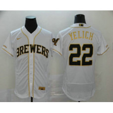 Milwaukee Brewers #22 Christian Yelich White With Gold Stitched Flex Base Jersey